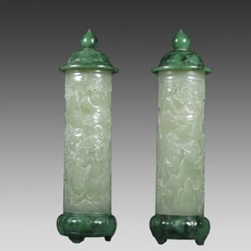A pair of Panasonic character incense sticks of Hetian jade