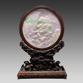 A Qing Dynasty court old jade with violet figure landscape seat screen