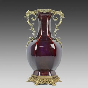 A kiln-glazed copper-inlaid lace amphora hexagonal celestial vase