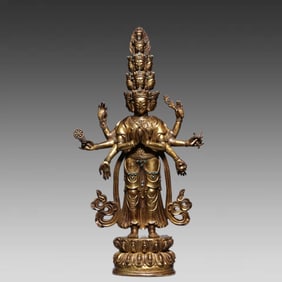 A bronze gilt statue of Guanyin with a thousand hands from the Qing Dynasty