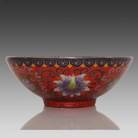 A cloisonné cloisonné enamel double-sided entwined lotus bowl