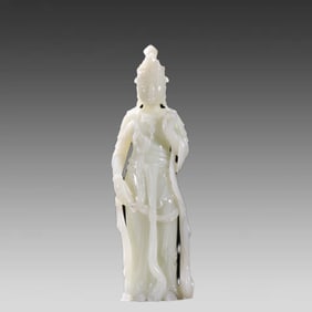 A Qing Dynasty statue of Guanyin in Hetian jade