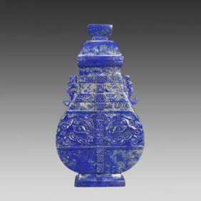 A piece of Qing Dynasty old lapis lazuli gluttonous pattern bottle natural lapis lazuli whole