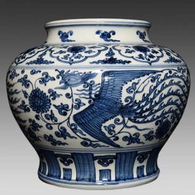 A blue and white phoenix pattern jar of Yuan