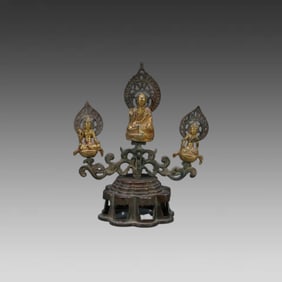 A Tang Dynasty sterling silver gilt statue of Amitabha Buddha