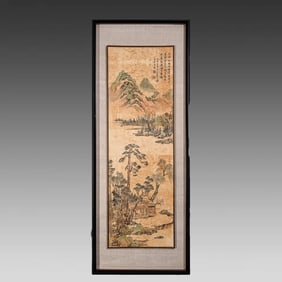 A fine silk landscape painting by Wen Zhengming