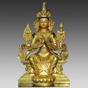 A gilt bronze painted Maitreya Buddha statue