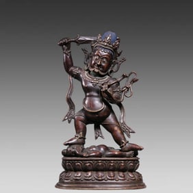 A Qing Dynasty alloy copper inlay silver immovable Ming Dynasty king statue