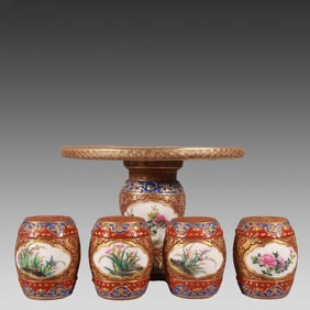A pair of cloisonné enamel color carved entwined branches lotus depicted gold open window flower