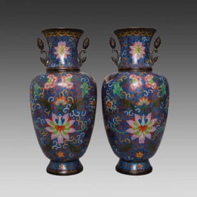 A pair of cloisonné cloisonné ruffle vases