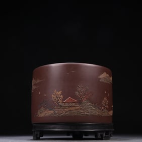 A piece of purple sand landscape painting pen holder