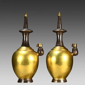 A pair of Tang Dynasty sterling silver gilt net bottles