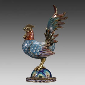 A Qing Dynasty copper tire cloisonné enamel rooster ornament
