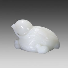 A late Qing Dynasty quail ornament of Hetian jade