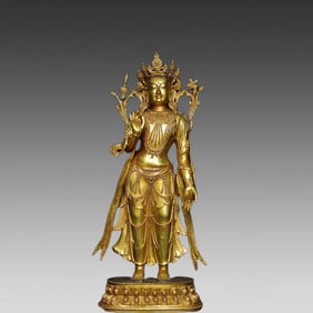 A bronze gilt statue of Maitreya standing Buddha