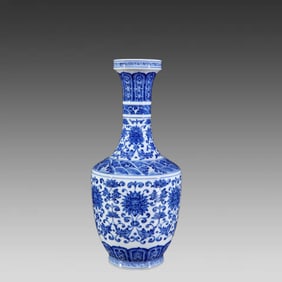 A Qing Dynasty Qianlong entwined branch lotus flower plate bottle