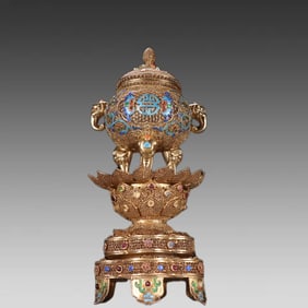 A piece of Qing Dynasty silver filigree roasted blue elephant ear incense burner