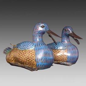 A pair of cloisonné mandarin duck ornaments
