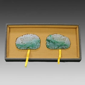 A pair of old jade dragon boats from the Qing Dynasty