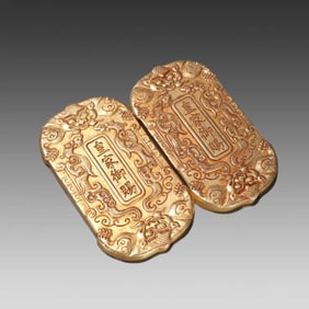 A pair of Qing Dynasty bronze gilt large treasury appointments