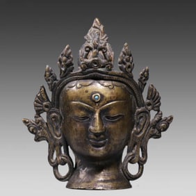A bronze Guanyin Buddha head from the Qing Dynasty