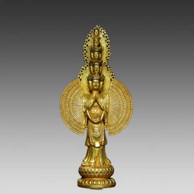 A bronze gilt thousand-armed Guanyin Buddha statue