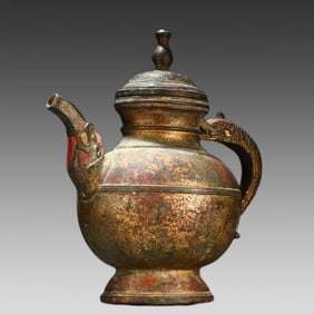 A lacquered gold dragon pattern pot of Qing Dynasty copper