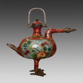 One piece cloisonné enamel duck tote jug