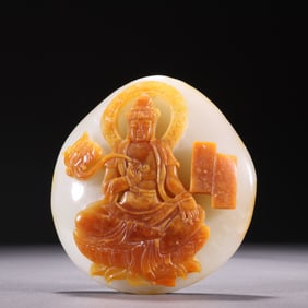 A piece of Hetian jade seed material Manjushri Bodhisattva rough stone from the Qing Dynasty