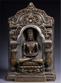 A longevity Buddha shrine of Qing Dynasty alloy copper and silver