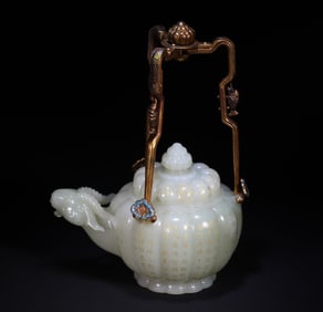 A piece of Hetian jade poetry sheep's head pot ornament