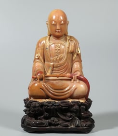 A Qing Dynasty Shoushan stone Buddha dust Arhat statue