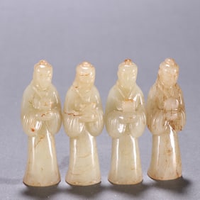 A set of Hetian jade carving figure ornaments