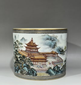 A piece of Qing Dynasty ink color depiction Phnom Penh, landscape pavilions, pavilions, inscription