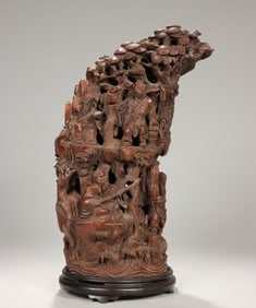A piece of Qing Dynasty bamboo carving, fishing, woodwork, reading incense