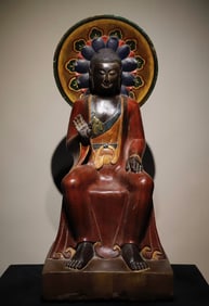 A piece of Northern Qi bluestone painted Buddha statue hand-painted scriptures