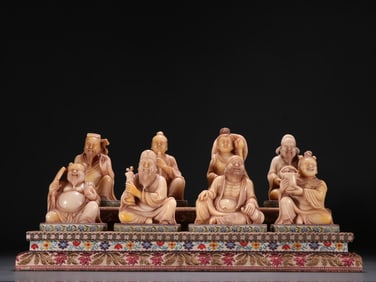 A set of Qing Dynasty Shoushan Stone Eight Immortals ornaments