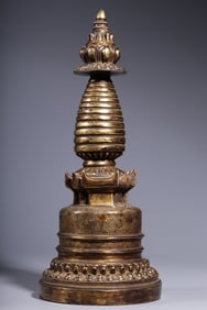 A piece of Qing Dynasty bronze gilt engraved treasure pattern Kadam Tower
