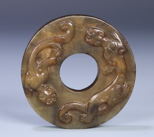 A piece of ancient jade double dragon bi
