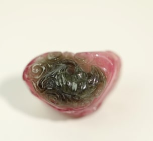 A piece of raw ore bicolor tourmaline Ganoderma lucidum Ruyi pendant from the Qing Dynasty