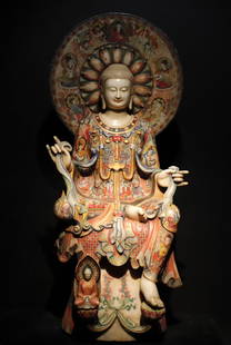 A piece of Northern Qi Han white marble painted Buddha full of painted Buddha statues: The white marble painted Buddha of the Northern Qi Dynasty is full of painted Buddha statues, and the craftsmanship is exquisite Size:H:145cm W:64cm T:58cm (The Dimensions Of All Batches Are Manually