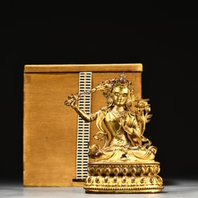 A Ming Dynasty fine-cast bronze gilt statue of Manjushri Bodhisattva