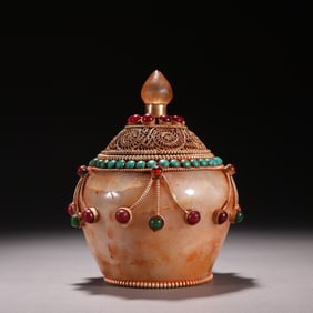 A crystal filigree silver-gilt gem-encrusted jar