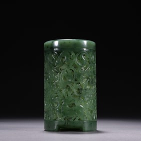 A piece of Hetian jasper hollow carved sika deer incense tube