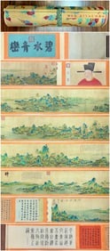 A long scroll on silk of Zhao Ji's thousands of miles of rivers and mountains of Song Huizong
