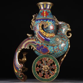 A pair of Qing Dynasty bronze gilt cloisonne blue sky chicken zun