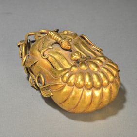 A Qing Dynasty bronze gilt gourd water bowl