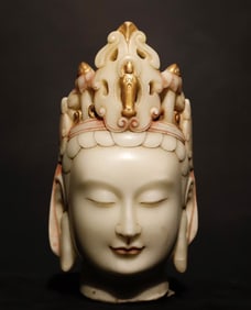 A piece of Northern Qi white marble painted Guanyin head