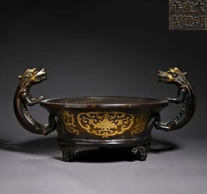 A piece of Qing Dynasty dragon ear stove