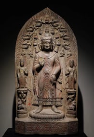 A piece of Eastern Wei bluestone painted Buddha backrest